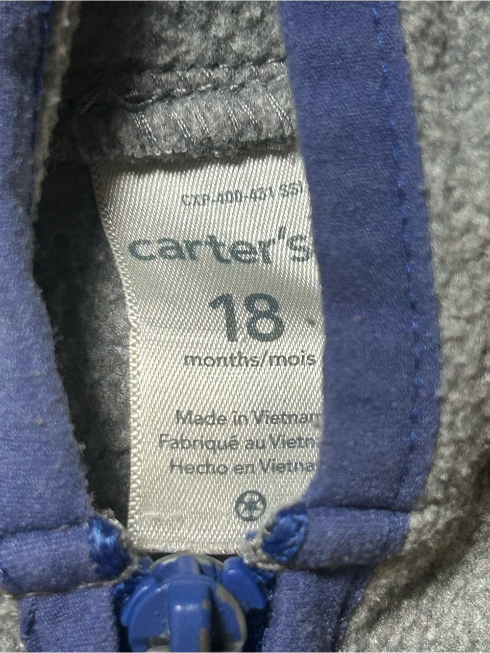 Carter's Hooded Zip Jacket in Gray and Navy